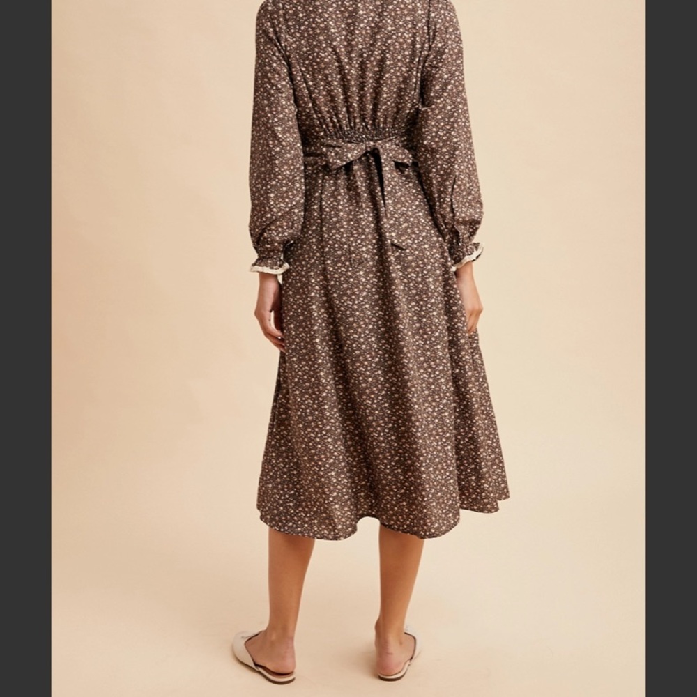 In Loom Brown Floral Button down Midi dress